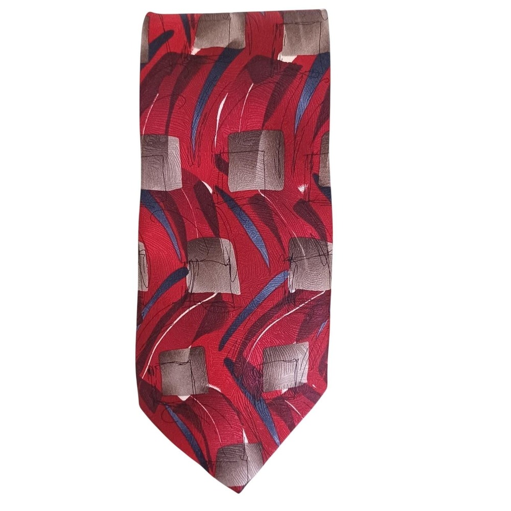 J. Garcia Mens Red Abstract Silk Tie Drummers Collection 32 Vintage 1996 57.5in